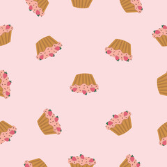 sweet food vector cupcake with strawberry pattern