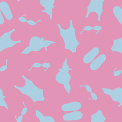 summer vector beach items on pink background pattern