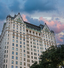 The famous facade of the Plaza Hotel in New York next to Central Park