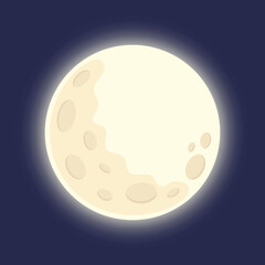 The full moon shines in the blue sky. Icon, cartoon style