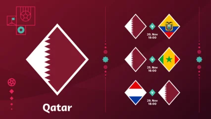 Fotobehang world cup 2022 qatar national team Schedule matches in the final stage at the 22 Football World Championship. Vector illustration of world football 22 matches. © lunarts_studio