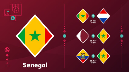 world cup 2022 senegal national team Schedule matches in the final stage at the 22 Football World Championship. Vector illustration of world football 22 matches.