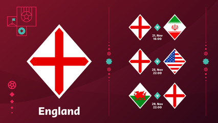 world cup 2022 england national team Schedule matches in the final stage at the 2022 Football World Championship. Vector illustration of world football 2022 matches.