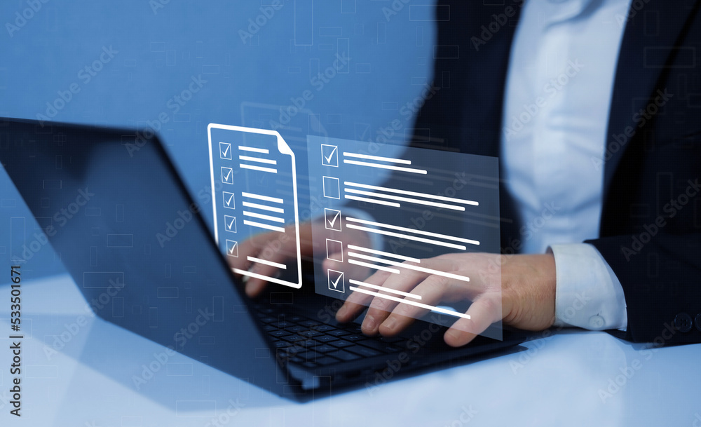 Aufkleber Fast checklist and clipboard task management.	Business productivity checklist and filling survey form online.