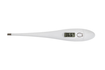 Digital thermometer isolated, showing the temperature of 36.6 C