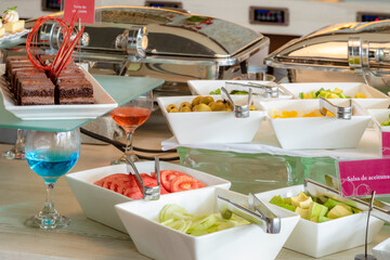 Typical peruvian food, breakfast, dinner and dessert buffet