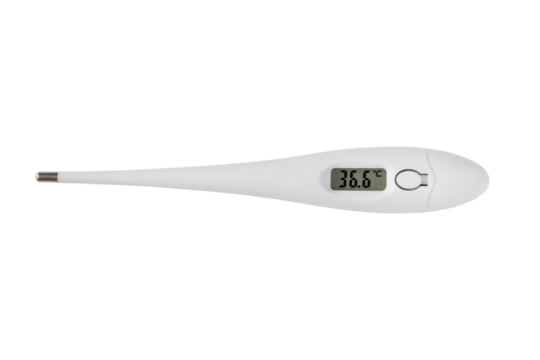 Digital thermometer isolated, showing the temperature of 36.6 C