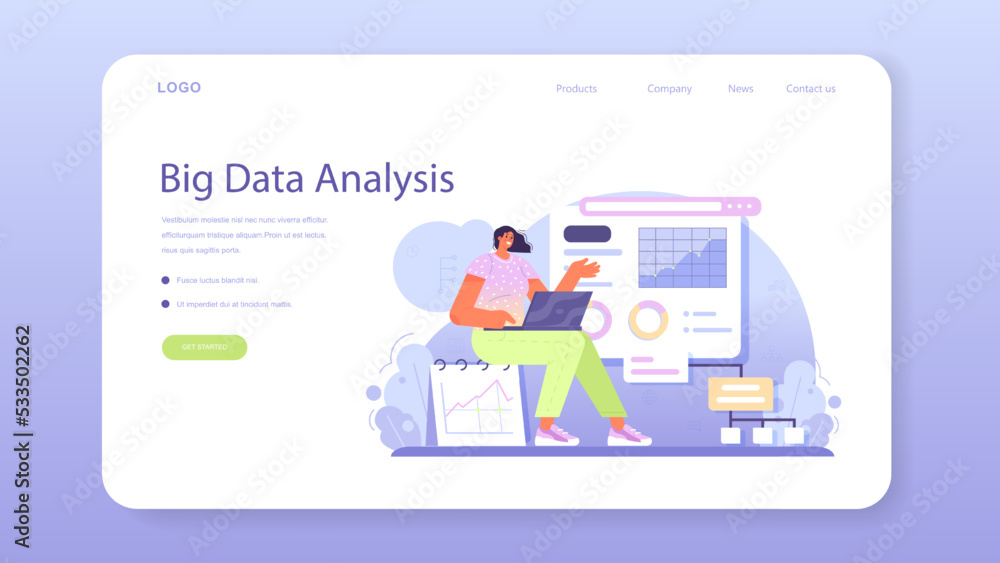 Poster big data analytics web banner or landing page. big data based
