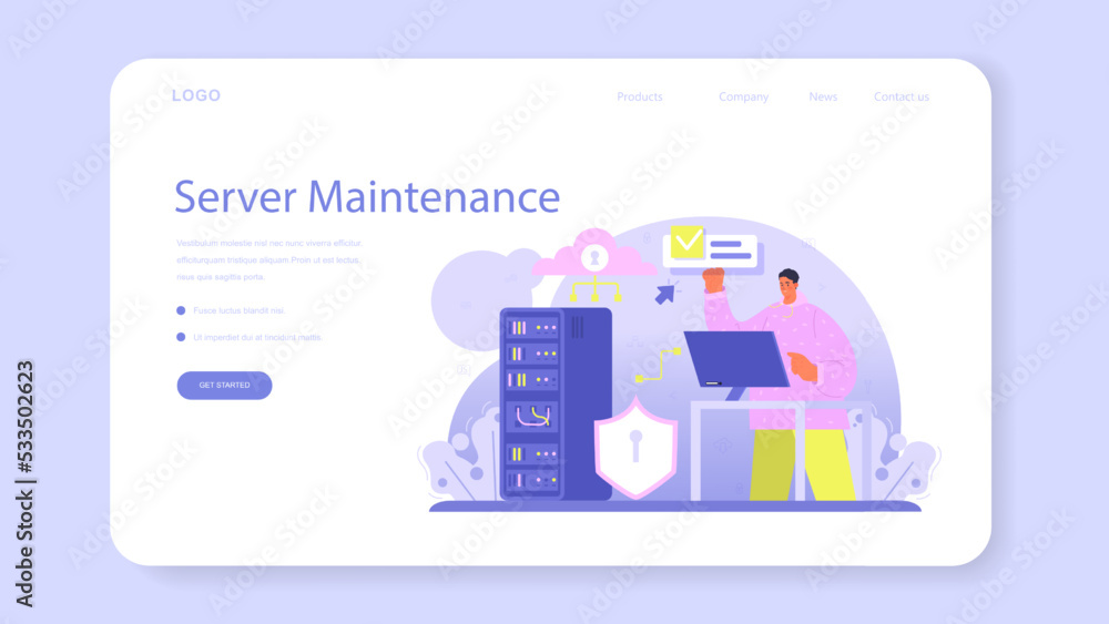 Poster data base administrator web banner or landing page. manager working