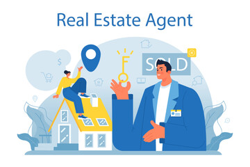 Realtor concept. Real estate agent' assistance in house selection