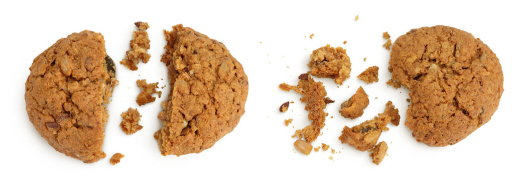 oatmeal cookies with flax, pumpkin and sunflower seeds with full depth of field. Top view. Flat lay
