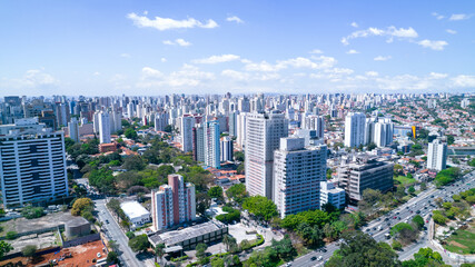 Fototapeta premium Aerial view of the city of São Paulo, Brazil. In the neighborhood of Vila Clementino, Jabaquara, south side. Aerial drone photo. Avenida 23 de Maio in the background
