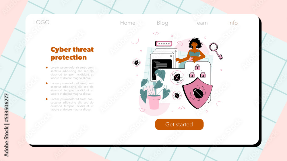 Poster cyber or web security specialist web banner or landing page. digital data