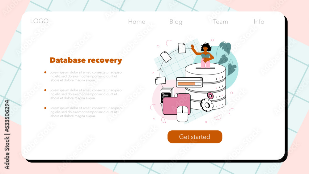 Poster data base administrator web banner or landing page. manager working