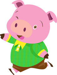 Cute pig boy cartoon mascot various actions