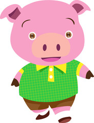 Cute pig boy cartoon mascot various actions