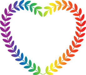 Fototapeta na wymiar Holi fest Rainbow colored, heart shaped garland frame, border or sticker.