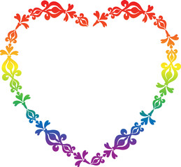 Fototapeta na wymiar Holi fest Rainbow colored, heart shaped floral frame, border or sticker.