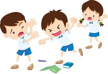 angry boy hitting him friend.Little angry boy shouting and hitting
