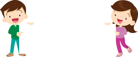 Cartoon happy kids holding blank sign