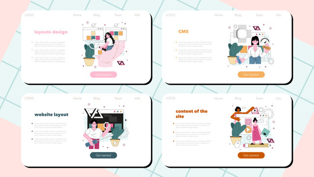 Website programming web banner or landing page set. Content management