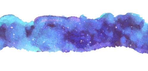 Cosmic astro watercolor background border. Long, elongated shape, wide stripe, torn edge