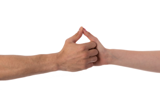 Two hands holding each other isolated on transparent background
