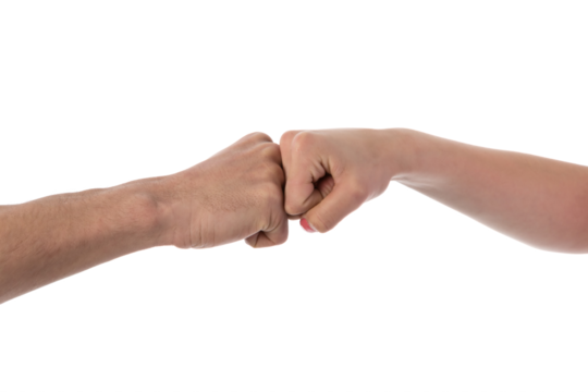 Two fists hit each other isolated on transparent background - Powered by Adobe