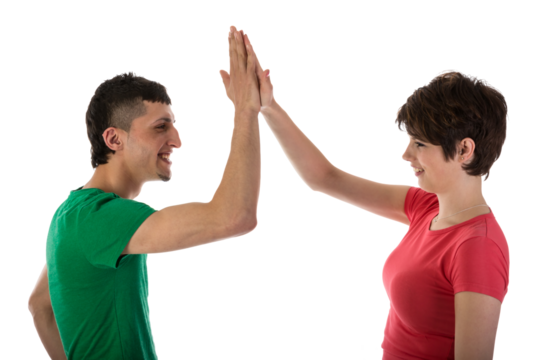 Two hands making a high five isolated on transparent background