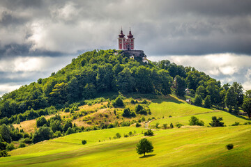 Calvary Banska Stiavnica with dramatic sky in a summer, Slovakia, Europe.
