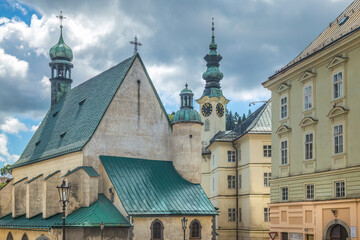 Fototapeta premium St. Catherine's church with Town hall in Banska Stiavnica, Slovakia, Europe.
