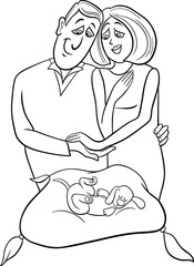 cartoon pet owners couple and little puppy coloring page