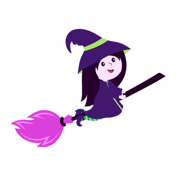 halloween vector illustration with witch on broomstick