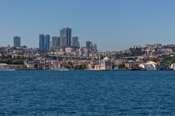 Fototapeta na wymiar Panorama from Bosporus to city of Istanbul, Turkey