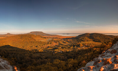 Amazing panoramic view on Badacsony mountain in autumn