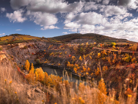 Nice mine pit lake at Tarcal, Hungary in autumn