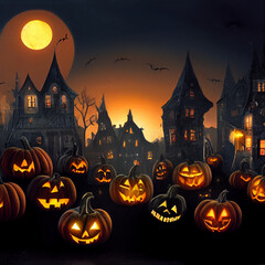 Fototapeta na wymiar halloween city background with pumpkins