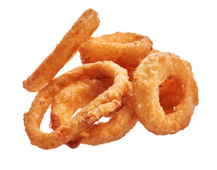  Bunch of fried onion rings over white isolated background