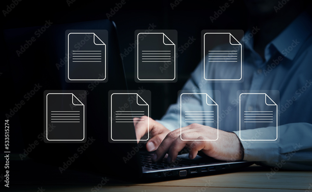 Canvas Prints man working computer with file icon