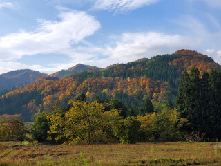 秋色に染まり始めた山間