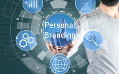 Personal Branding and icons on a virtual screen.