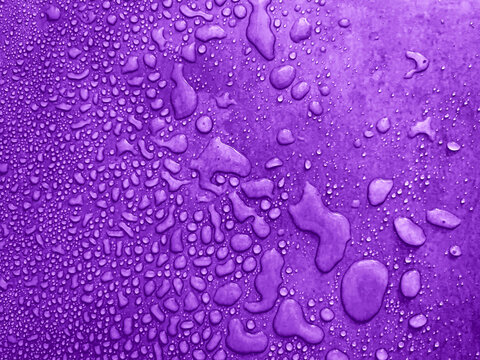 water drops of different sizes on a purple surface, drops texture, rain on violet tile, rain texture, mauve refreshing background, mulberry wet textured, bruised tone, portrait
