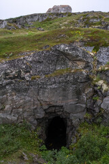 Vardo, Norway - August 3, 2022: Renoysund Fort was a German coastal fort built by the Germans during Second World War with batteries and bunker facilities. Selective focus