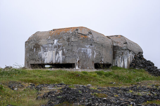 Vardo, Norway - August 3, 2022: Renoysund Fort was a German coastal fort built by the Germans during Second World War with batteries and bunker facilities. Selective focus