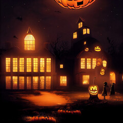 Fototapeta na wymiar halloween school background with pumpkin