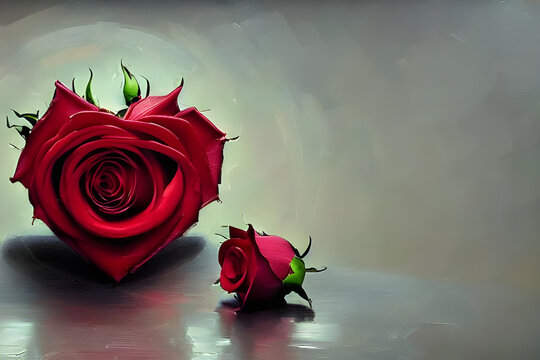 valentine's day card: red rose in the shape of a heart and a bright background - painted with oil - illustration - still life