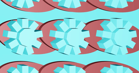 Render with abstract blue red background with gears