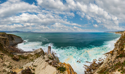Summer ocean coastline view in Getxo town, Spain