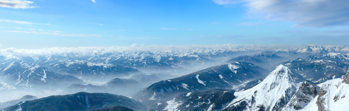 Winter Dachstein mountain massif panorama.