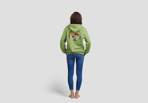 Full Body Woman Wearing Hoodie Mockup